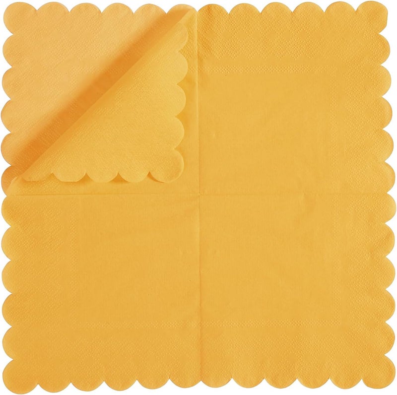 BEFORYOU 200 Pack Cocktail Napkin 2-Ply Scalloped Edged Dessert Napkins Folded 5 x 5 Inches Disposable Napkins for Dinner Wedding Birthday Party Bridal Anniversary Reception Event (Yellow) - Image 3